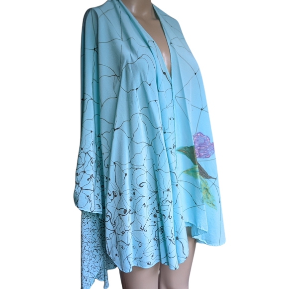 Hand Made Art Hand Painted Turqoise Blue Silk Cape OS - Picture 10 of 11
